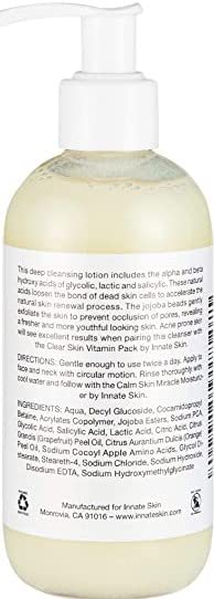 Clear Skin AHA BHA Exfoliating Cleanser Glycolic & Salicylic Acid Cleanser, Jojoba Beads - 8oz Pump