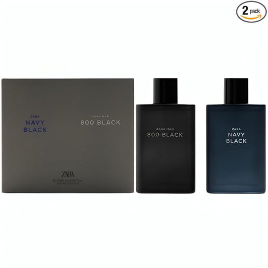 Zara Man Navy Black + 800 Black Cologne Set for Men EDT Eau de Toilette 2x 90 ML (3.04 FL. OZ)