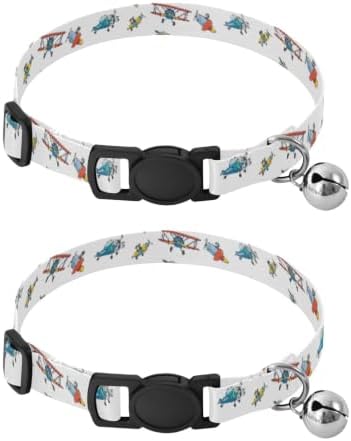 Colorful Cartoon Airplanes Easy to Wear Cat Collars 2 Pack Collars for Puppies