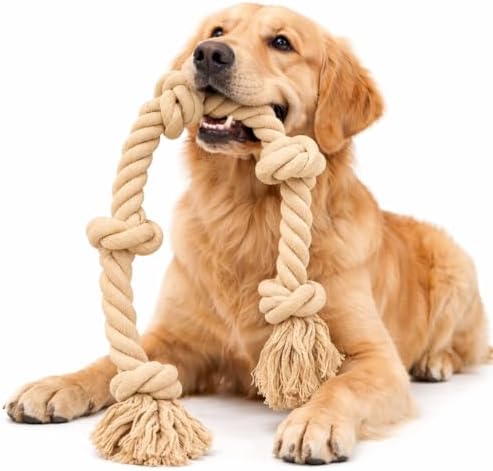 Ali+Oli Pets Dog Rope Toy for Large Dogs, Heavy Duty 5-Knot Cotton Tug-of-War Rope for Aggressive Chewers, Durable Interactive Chew Toy