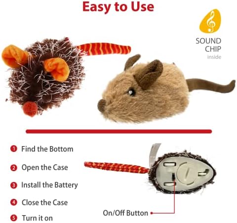 Gigwi Interactive Cat Toys for Indoor Cats, Cat Mouse Toys 2 Pcs with Electronic Realistic Squeaky Sound, Automatic Moving Kitten Toys Electric Mice Toy Self Play Exercise(Brown & Orange Ears)