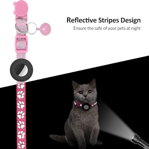 GPS Tracker for Cats, Mini GPS Pet Tracker with Collar, IPX8 Waterproof Cat Trackers Collar,No Monthly Fee,Work with Apple Find My(iOS Only),Smart Trackers for Pets-Pink-3