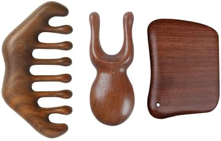 OULIGET Wood Gua Sha Massage Tools Set,Scraping Scalp Massage Comb, Wooden Gua Sha Scraping Tools,3 Pieces.