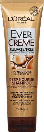 L'Oreal Paris Shampoo,Sulfate Free,Triple Action Hydration for Dry Hair,EverPure,8.5 Fl Oz (Packaging May Vary),Damaged,Color-Treated Hair,Apricot Oil Infused,Deep Nourish,(Pack of 36)