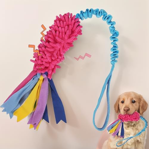 Dog Tug Toy, Durable Bungee Dog Toy with Squeak, Handmade Interactive Training Pull Toy for Puppy Small Medium Large Dogs, Easy to Clean