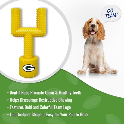 NFL Green Bay Packers Mega-Chew Hard Nylon Bacon-Flavored Dog Bone Football Goal Post Chew Toy. Interactive Tasty Fun Chew Toy. Indestructible Strong & Durable Pet Chew Toy. Extra Tough Toy