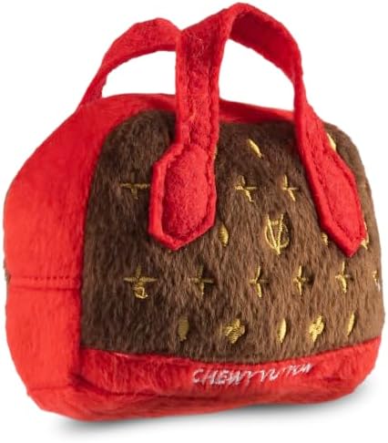 Dog Diggin Designs Chewy Vuiton Posh Purse Plush Dog Toy | Luxury-Inspired Parody Designer Handbag with Squeaker, Soft Plush Fashion Dog Toy – Haute Couture Purses & Handbags