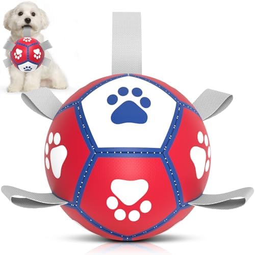 Diman Small Dog Toys, 5 Inch Dog Balls, Soccer Ball for Dogs with Straps