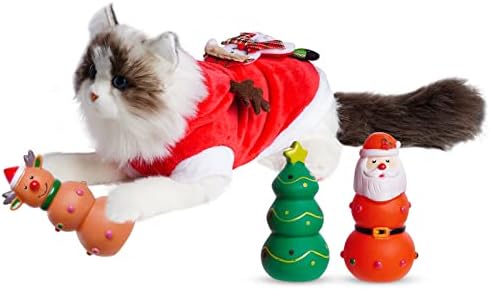 Fumwase 3 Pieces Dog Christmas Chew Toys Latex Squeaky Toy Funny Interactive Dog Toys for Xmas Small Medium Puppy Pet