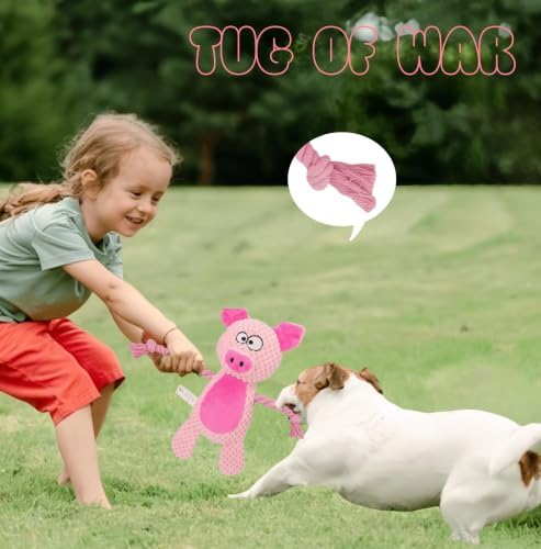 Plush Pig Dog Toy, Squeaky Interactive Tug Toy for Small Medium Dogs