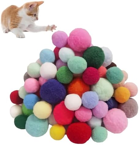Soft Pom Pom Cat Toys - Plush Interactive Balls for Kittens & Indoor Cats, DIY Craft Decorations - Multi-Purpose Play, Training & Sensory Enrichment (1.2" 50pcs + 1.6" 30pcs)