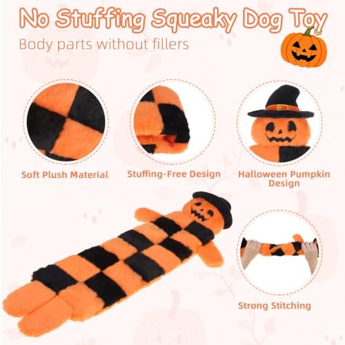 Mihachi Halloween Dog Squeaky Toys 16 Squeakers for Aggressive Chewers, Tough Interactive Tug of War Dog Toy-Chew Toy for Small,Medium,Large Breed No Stuffing Toy, Fun Long Toys 27.6 Inches, Pumpkin