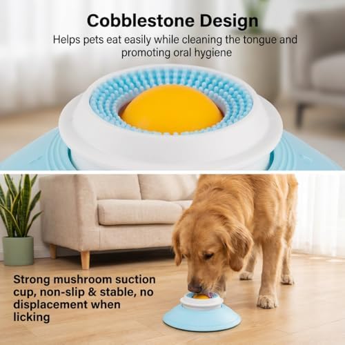 Dog Cat Lick Sphere Slow Feeder for Liquid Food & Peanut Butter,Interactive Licksphere for Dogs Anxiety Relief,Non-Slip Licking Bowl Enrichment Toys to Healthy Diet Food Container for Dog Cats,White