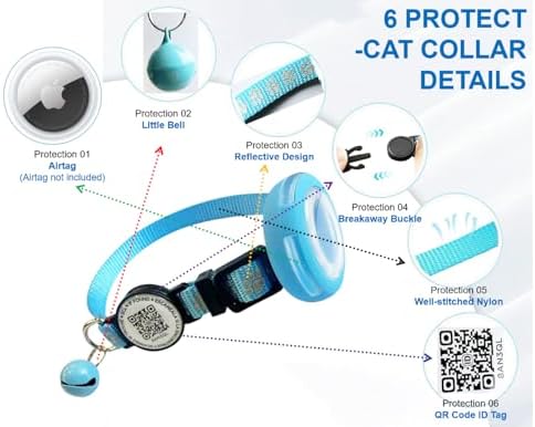 Reflective AirTag Cat Collar with Air Tag Holder and Bell, Safety Elastic Band Cat GPS Collars,Cat ID Tag Personalized, Ultra-Durable, Adjustable, Quick Release, Fits Small Large Cats (Blue)