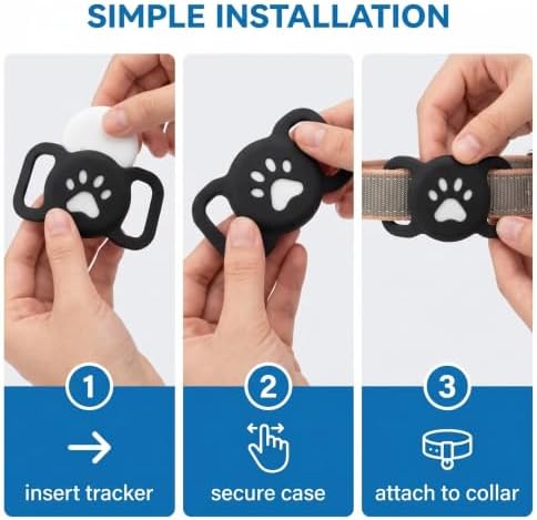 GPS Tracker Real-Time Location,Compatible with Apple Find My, Ultra-Slim Reliable Performance,IP68 Waterproof Silicone Protective Case,Used for Cat and Dog Collar(Black)