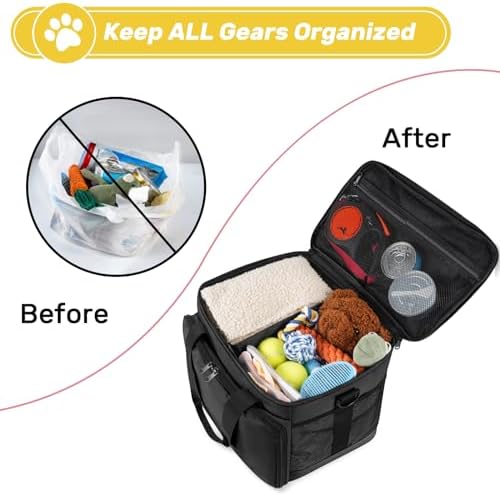 6 Set Dog Travel Bag, Large Pet Travel Kit for Supplies, Black