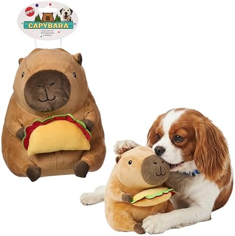 SPOT Capybara with Taco Plush Dog Toy, Soft Stuffed Squeaky & Crinkle Toy for Calm and Gentle Play, Adorable Capybara, for Light Chewers and Small Dogs, 8 Inch