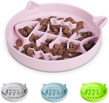 Silicone Cat Slow Feeder,Slow Feeder Cat Bowl Wet Food with Suction Cups，Puzzle Feeder Cat,Cat Interactive Toys,Effectively Reduce Overeating in Kitty (Pink, 1 Cup)