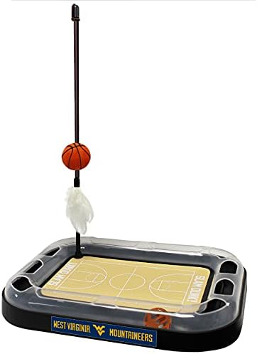 NCAA WEST VIRGINIA Mountaineers REVERSIBLE Basketball Court Felt/Board Cat Scratch Toy with Cat Ball and Wand. Interactive, Catnip-Filled Plush Basketball