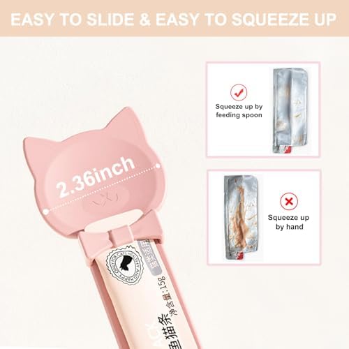 PETPAWLOVELY-1PCS Cat Treat Spoon Squeeze,Cat Strip Feeder spoon,Multi-Function Dispenser spoons,Easy Feeding Spoons for Licky Treats,Pet Food tool for Wet Food(Pink)