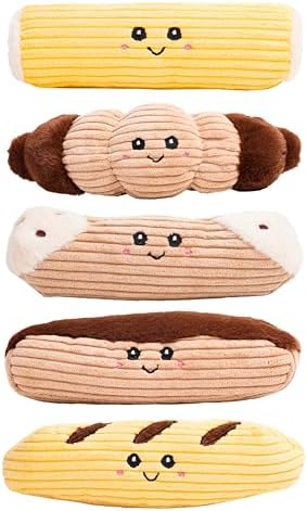 Squeaky Dog Plush Toy, Bakery Bite_Stick Collection, 8", for Small and Medium Dogs (5 in 1, Small)