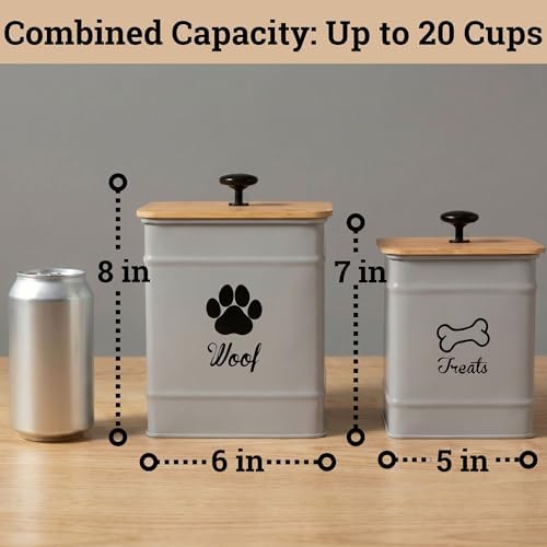 Dog Treat Container Set of 2 with Airtight Bamboo Lids - 8x6 & 7x5 inch