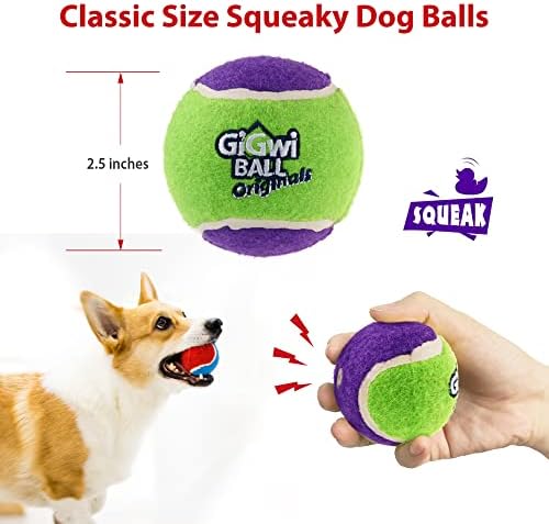 Gigwi Squeaky Dog Tennis Balls, 3 Pack Elastic Interactive Toy for Dogs