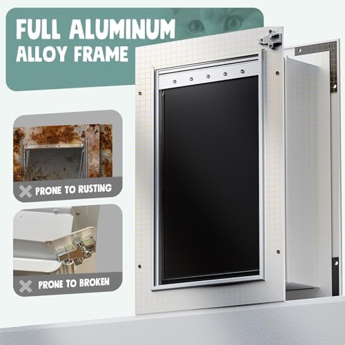 3-Flaps Insulated Aluminum Dog Door for Wall, Pets Up to 45 lb | Heavy-Duty Telescoping Medium Pet Door with Dual Security Locks, Closing Panel, Extreme Weather Dog Door
