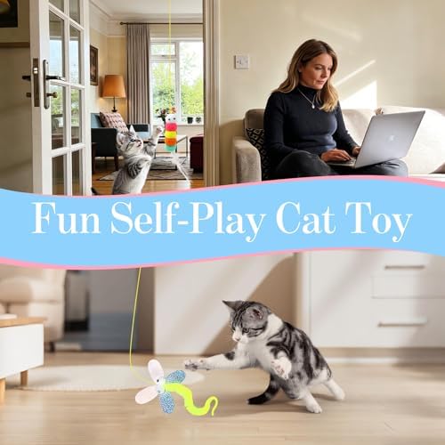 Cat Toys Interactive, Kitten Hanging Toys for Indoor Cats with 1*Caterpillar & 2*Flying Bird Toy, Automatic Door Frame Cat String Toy for Bored Indoor Adult Cats,Detachable,Rechargeable Design
