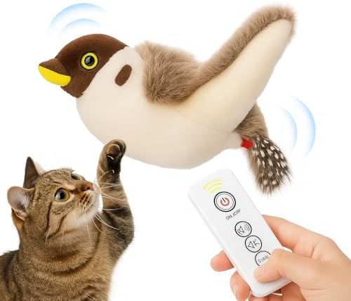 Flying Bird Cat Toy – Remote Control, Flapping Wings & Chirping Sound (Not Flying), USB Rechargeable Motion Toy for Indoor Cats