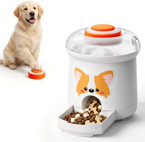 ROJECO Dog Puzzle Feeder Toy,Interactive Puzzle Toys with 8 DIY Stickers | Dogs IQ Training/DIY Recording Remote Button/300ml Capacity/Mixed Snacks/Detachable/for Indoor & Outdoor Play,All Dog Breeds