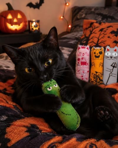 PET SHOW 4 Pack Halloween Cat Kicker Toys with Catnip Crinkle Sound Toys for Cats Random Assorsted Ghost Pumpkin Plush Kittens Shaped Natural Interactive Toys Indoor Pet Cats Chew Stick