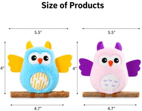 DODODOLA 2 PCS Interactive Cat Toys for Indoor Cats Owl Kitten Toys with 100% Pure Organic Catnip and Movable Silvervine Sticks Kittens Kitty Anxiety Relief Soft Cute Teething Chew Toys (Blue+Pink)