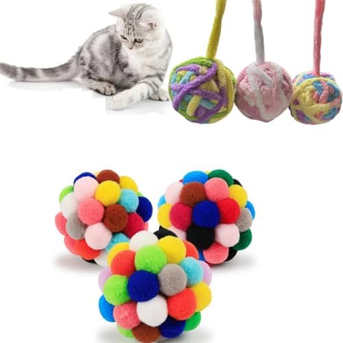 Cat Ball Toy Squeaky Cat Chase Pom Pom Cat Toys Bell Inside Self Play 6Pcs