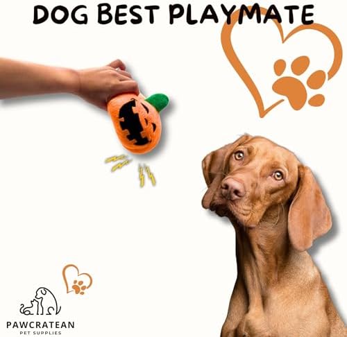 7" Squeaky Plush Toy for Puppies Small Dogs Self Etertainment Washable Soft Made [PET ONLY] (Halloween Pumpkin)