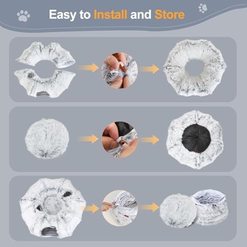Cat Tunnel Bed for Indoor Cats, L Christmas Tree Skirts Washable Warm Soft Indoor Cat Donut Tunnel, Multifunctional Cat Interactive Playground Toys for Felines Pet Christmas Tree Decoration