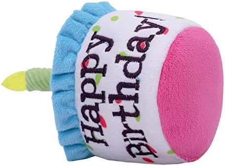 Happy Birthday Cake Catnip Toys, Birthday Cake Shaped Chew Toys for Kitten Funny Cats Gifts Plush Cat Birthday Party Toys, Blue