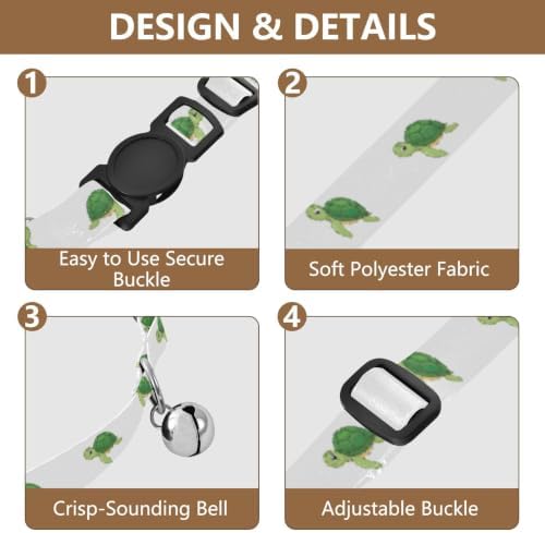 Cute Cartoon Sea Turtles Adjustable Pet Collar, 2 Pack Cat Bell Collar
