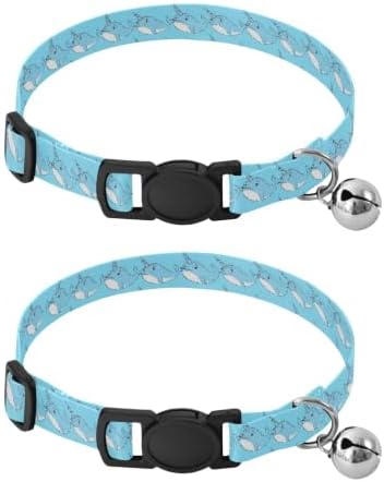 Cute Whale Blue Breakaway Cat Collars with Bell 2 Pack Cat Collar Adjustable Length 10.6" to 17.1"