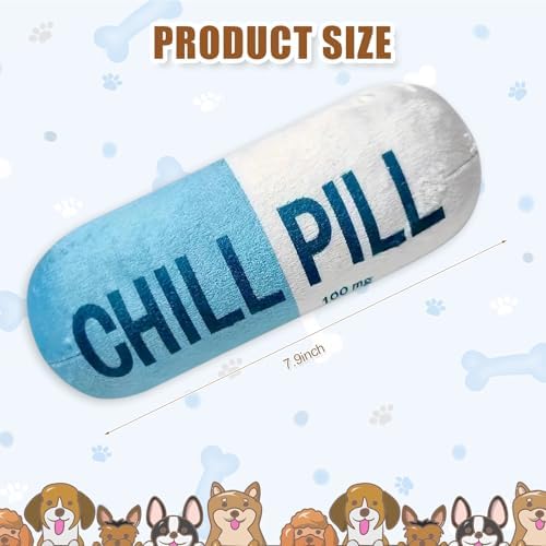 Wanheart Funny Chill Pill Dog Toy, Squeaky Plush Capsule for Teething Puppies & Cats, Interactive Chew Gift with Bite-Resistant Design, Pet Lover Present, Training Supply & Photo Prop(Blue)