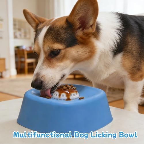 Dog Lick Bowl |180ml Slow Feeder Dog Bowl for Liquids with Rolling Ball – Interactive Anti-Choke Lick Bowl for Wet Food, Water & Treats, Non-Slip Slow Feed Toy for Dogs & Cats (Blue)