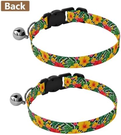 Tropical Hibiscus Flowers Collar for Puppy, 2 Pack Bell Collar for Small Dogs