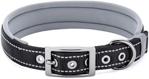 Segarty Reflective Dog Collar for Large Dogs, Adjustable Wide Soft Comfortable Breathable Neoprene Padded Nylon Collar with Heavy Duty Metal Buckle for Large Medium Breeds (L, Black)