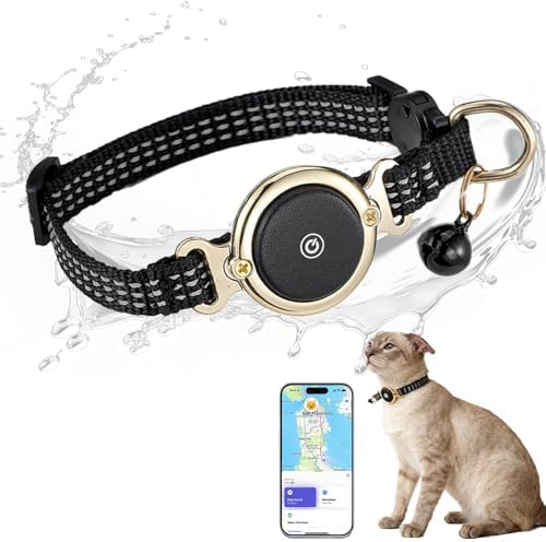 Tracking tag Cat Collar - Compatible with Apple Find My (Tracking tag included), Reflective Line & Bell, Lightweight Tracker Holder for Cats Kittens (Adjustable 9-13"), Pet collar for location tracker