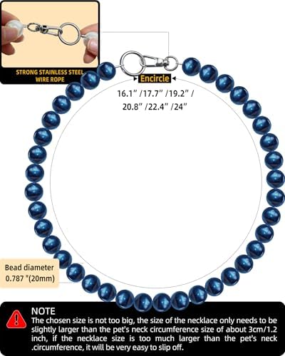 Chunky Pearl Dog Necklace (Beads 20mm),Elegant Classic Super Big Pearl Collar Necklace Accessories for Medium Large Dogs Occasions and Gatherings (Navy Blue, L(Neck Girth17''-18.5''))