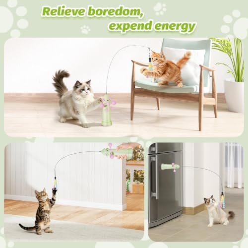 Hands-Free Suction Cup Cat Toy, Interactive Wand Teaser with Windmill Spinner, 2-in-1 Cat Toy for Boredom Relief & Indoor Play