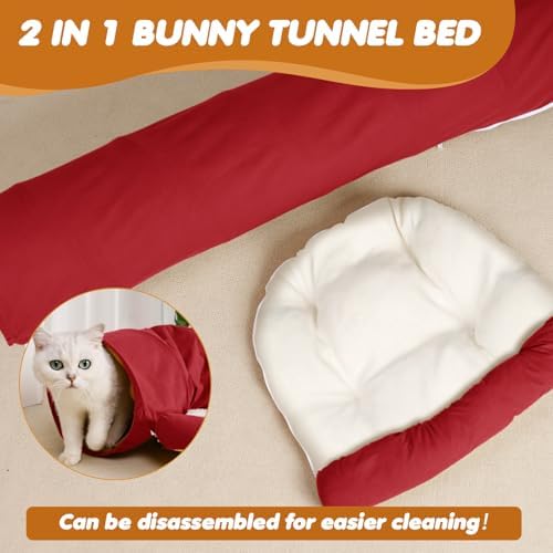 Spardar 2-in-1 Bunny Tunnel Bed, with Removable Mat Hideout, Red