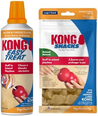 KONG Dog Treats Combo Pack - Includes Bacon/Cheese Snacks & Easy Treat Bacon/Cheese Spray - Toy Filler - for Training, Playtime & More - for Large Dogs