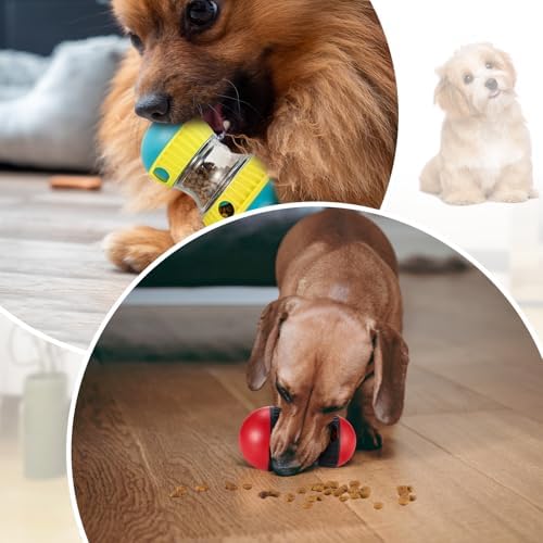 Silipull 2 Pcs Dog Interactive Puzzle Toys Dog Toy Treat Dispenser Rolling Adjustable Food Dispensing Treat Puppy Feeder Slow Feeding for Training Large Medium Chewers Breed Pet Gift Keep Busy
