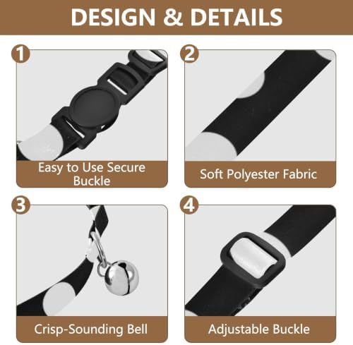 Black Polka Dots Collar for Cats, 2 Pack Breakaway Cat Collars with Bell